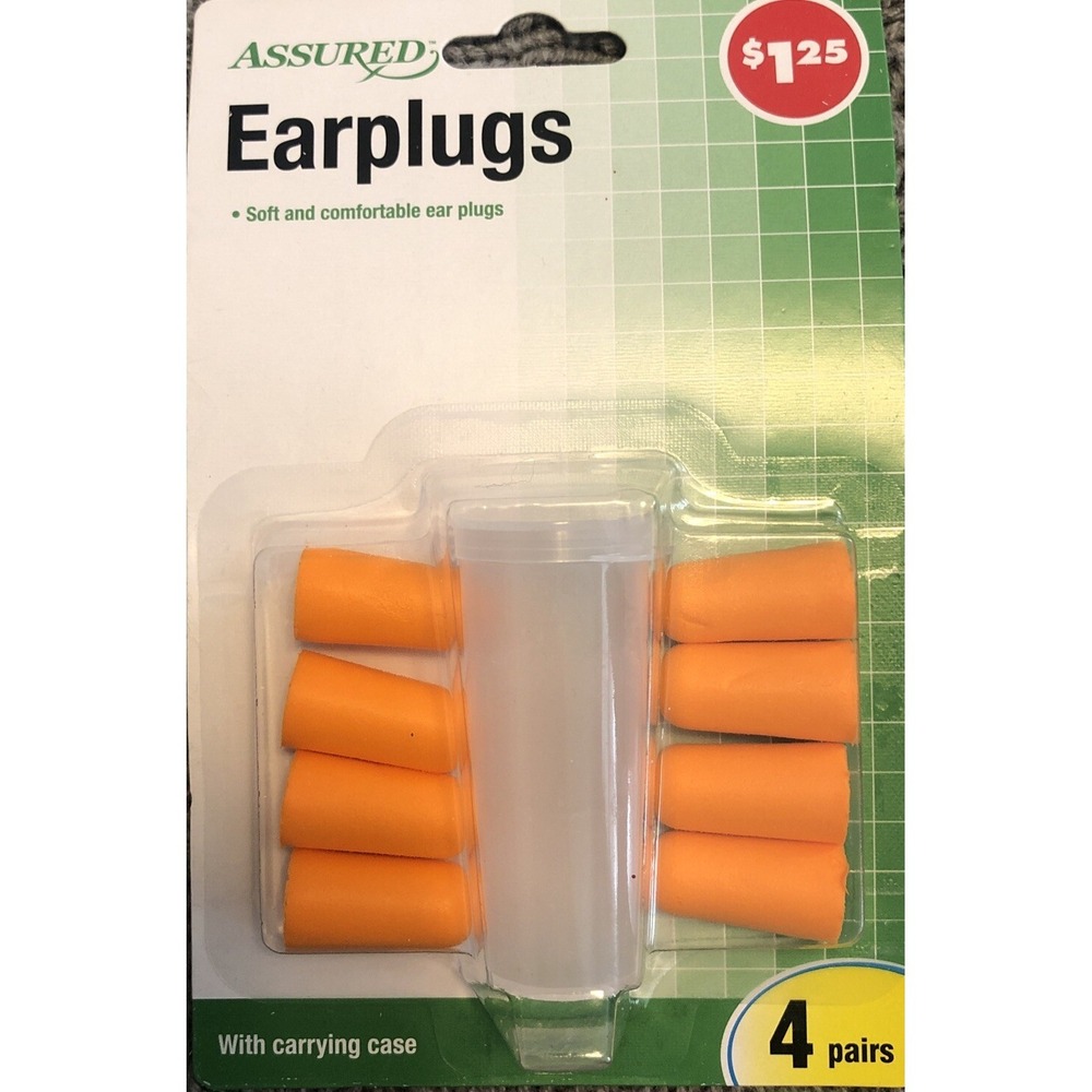 Foam Earplugs 4 Pairs NRR 30 Decibels With Carrying Case (Brand New) Orange Soft